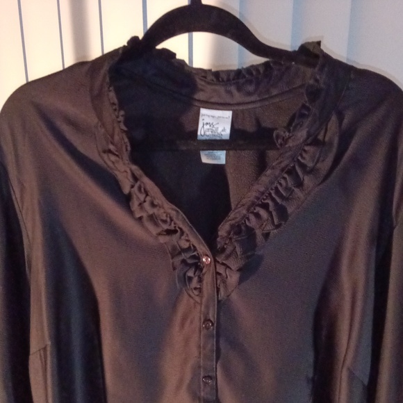 Black Ruffle Button Down Blouse. - Picture 2 of 7